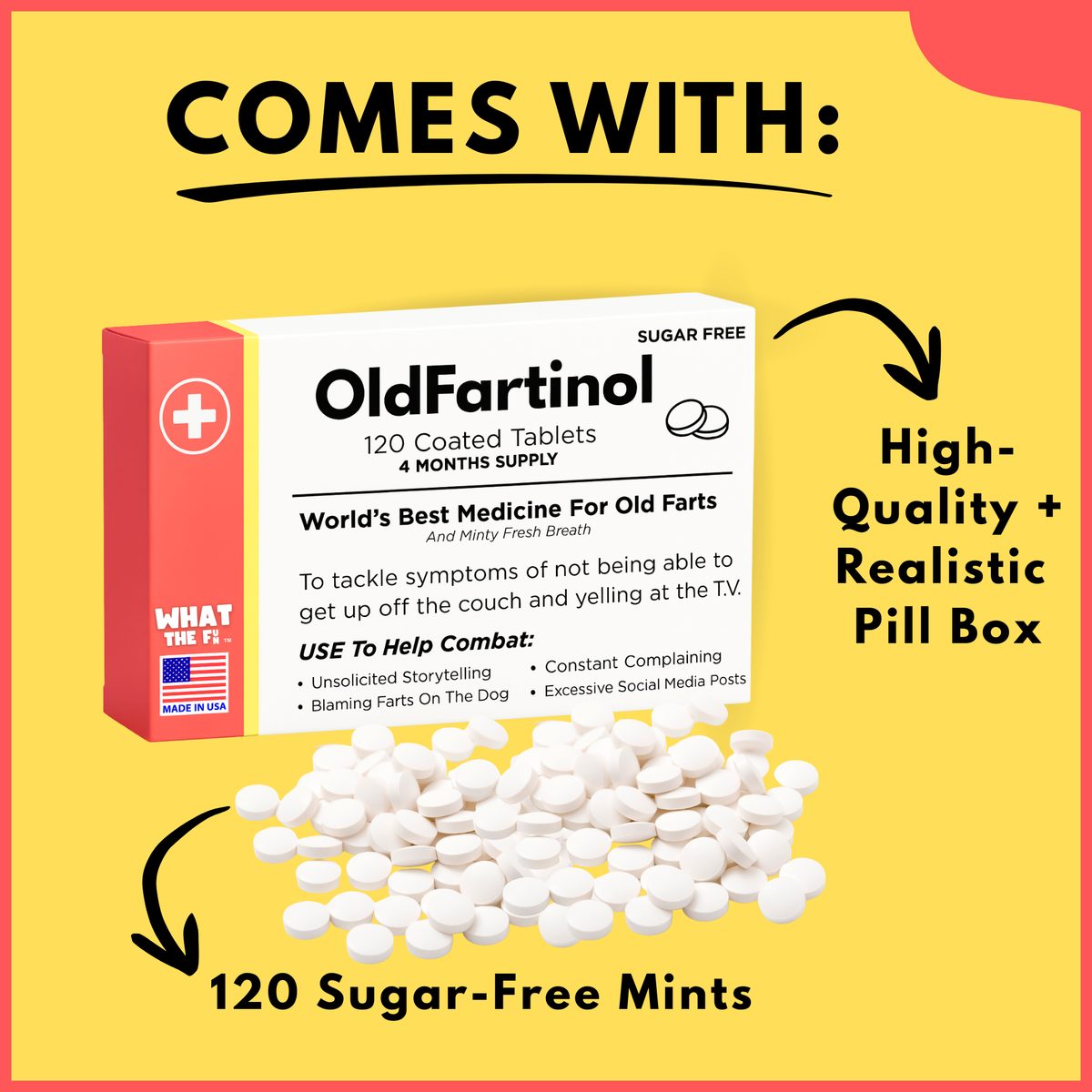 Funny OldFartinol Birthday Gag Gift, 120 Sugar-Free Mints Made in USA