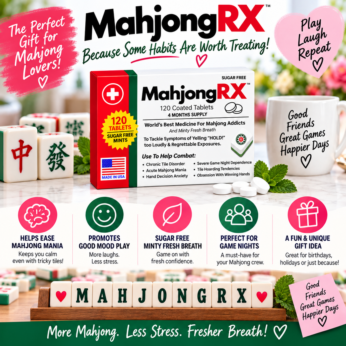 Funny Mahjong Gift for Women, Birthday Gag Gift, MahjongRX Mints USA Made