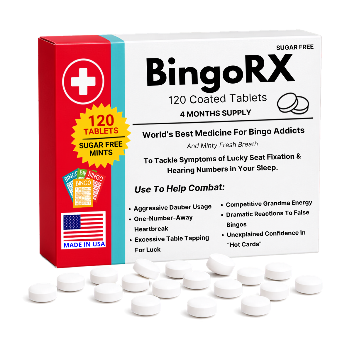 Funny Bingo Gag Gift, BingoRX 120 Sugar-Free Mints, Made in USA